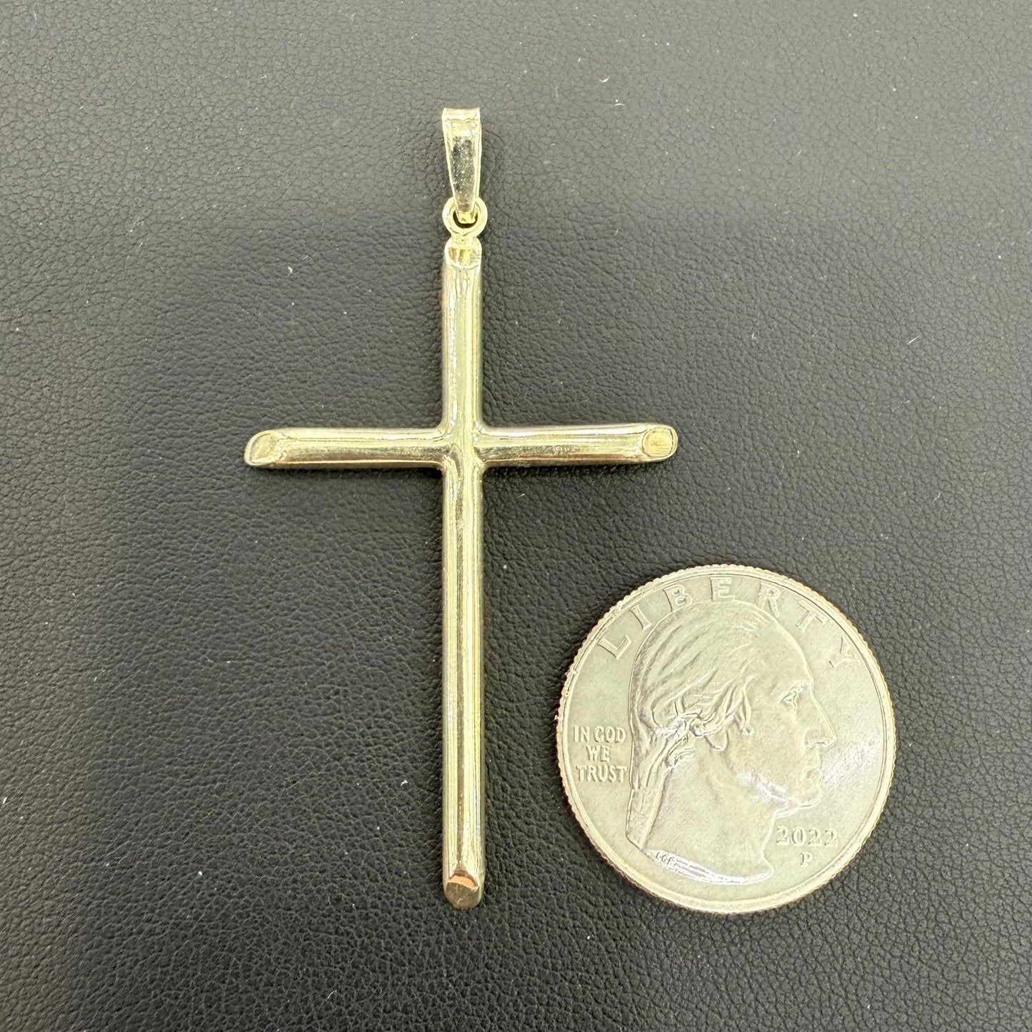 Cross Plain Pendant Charm 925 Sterling Silver Gold Plated 2.3"