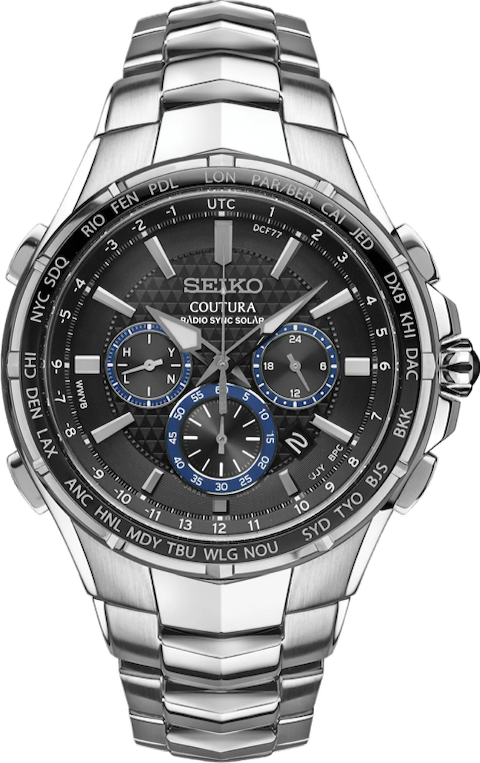 Seiko Coutura Radio Sync Solar Chronograph Mens Black Dial Watch SSG009