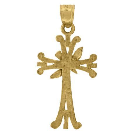 10k Yellow Gold Cross Diamond Cut Bird Pendant Charm