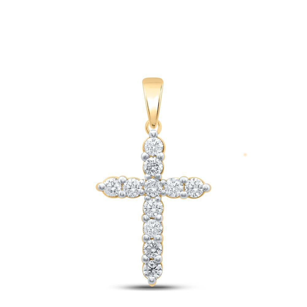 1 Cttw Round Diamond Cross Pendant Charm 14k Yellow Gold