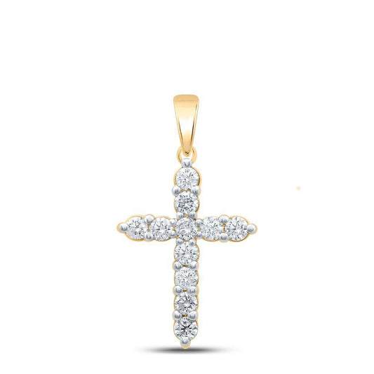 1 Cttw Round Diamond Cross Pendant Charm 14k Yellow Gold