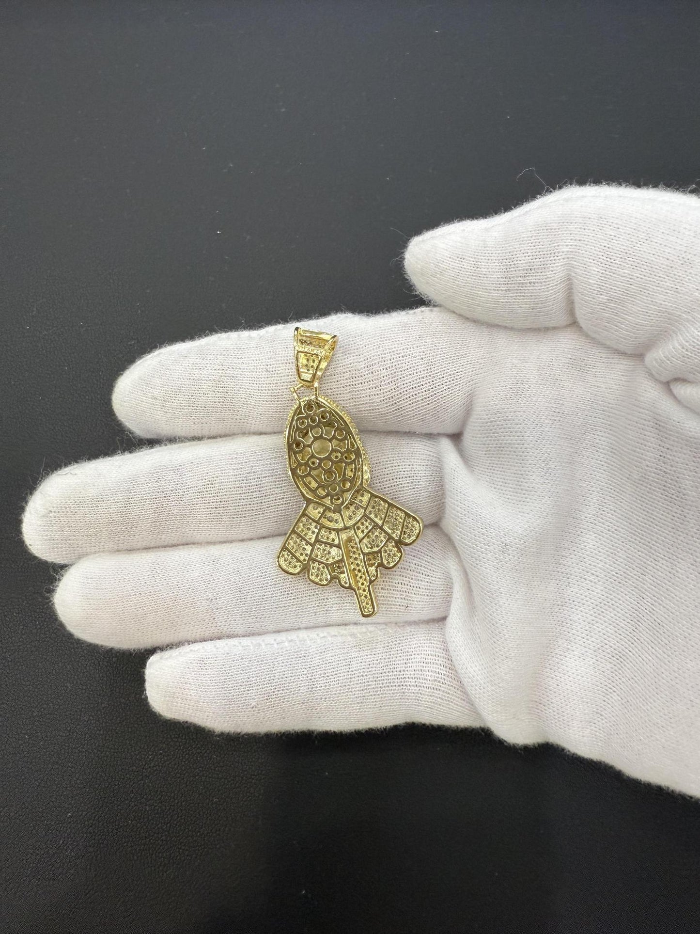 Grim Reaper Skull Pendant 925 Sterling Silver Gold Plated CZ Iced Out