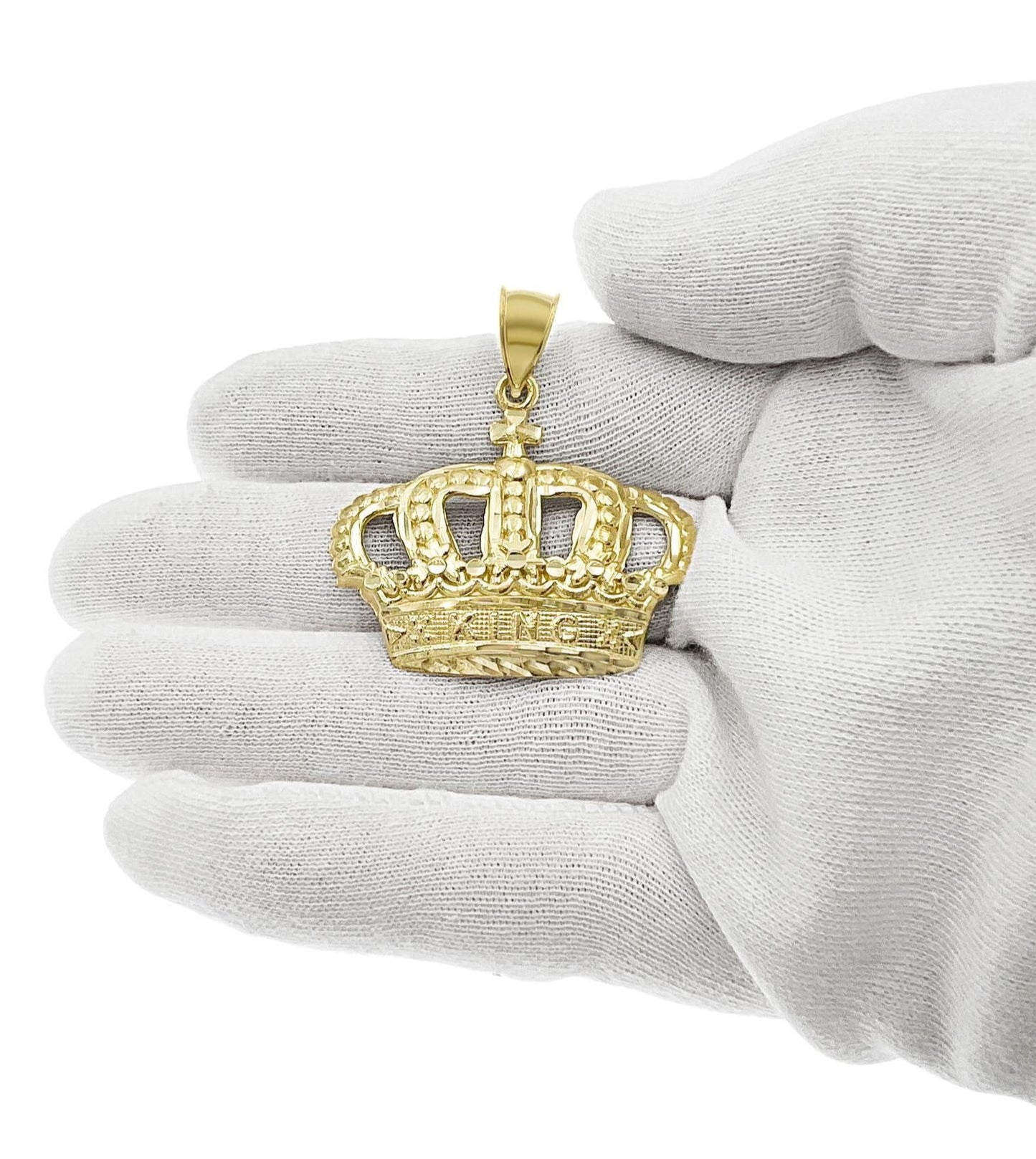 King Crown Pendant 10k Yellow Gold Men Charm 1.5"