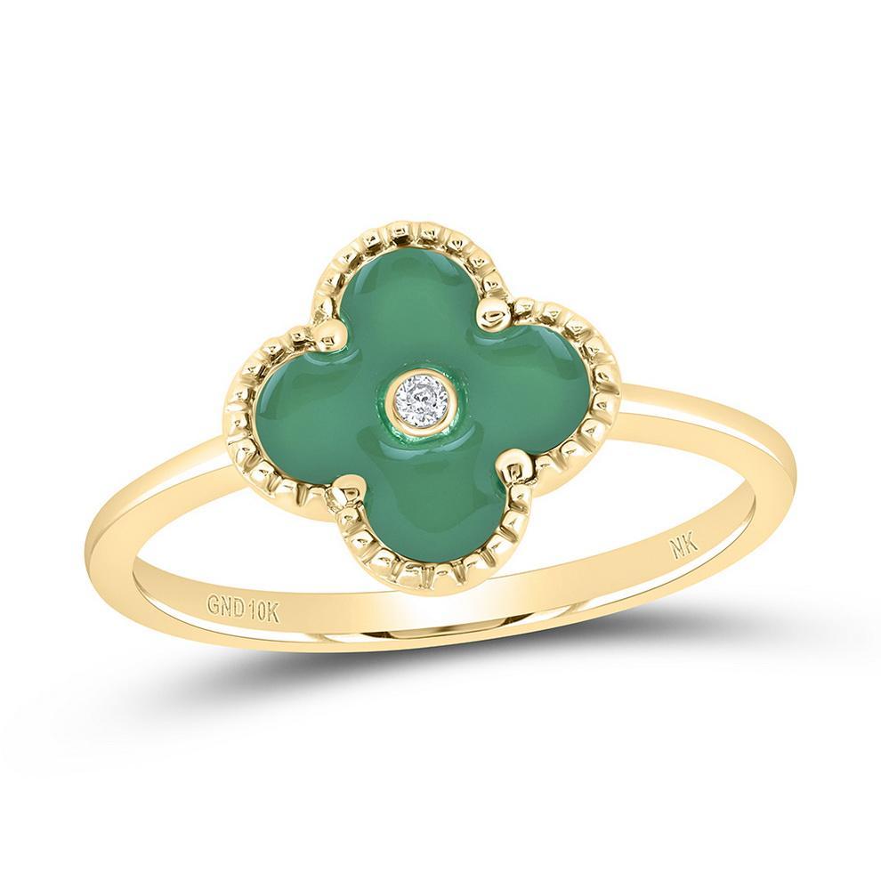 Diamond Enameled Flower Womens Ring 10k Yellow Gold