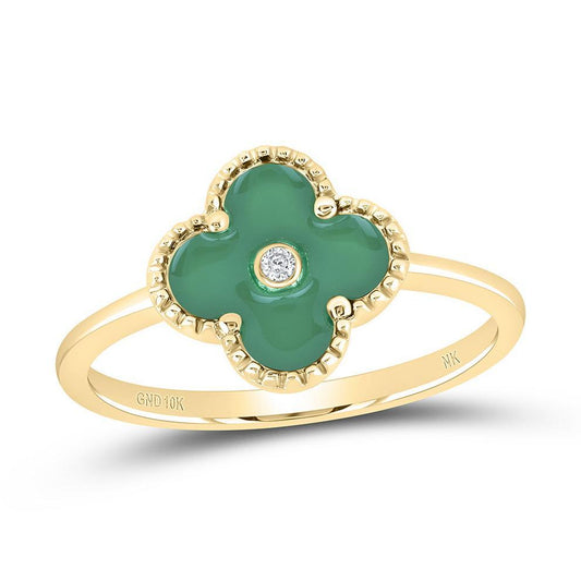 Diamond Enameled Flower Womens Ring 10k Yellow Gold