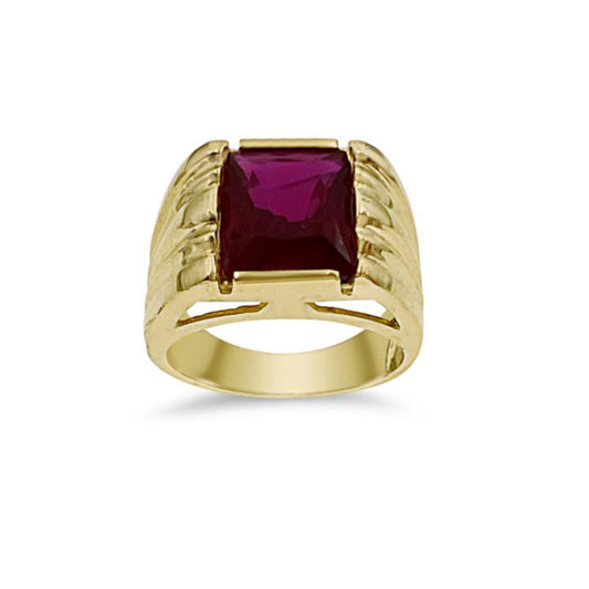 10k Yellow Gold Mens Signet Pinky Ring Square Solitaire Simulated Ruby