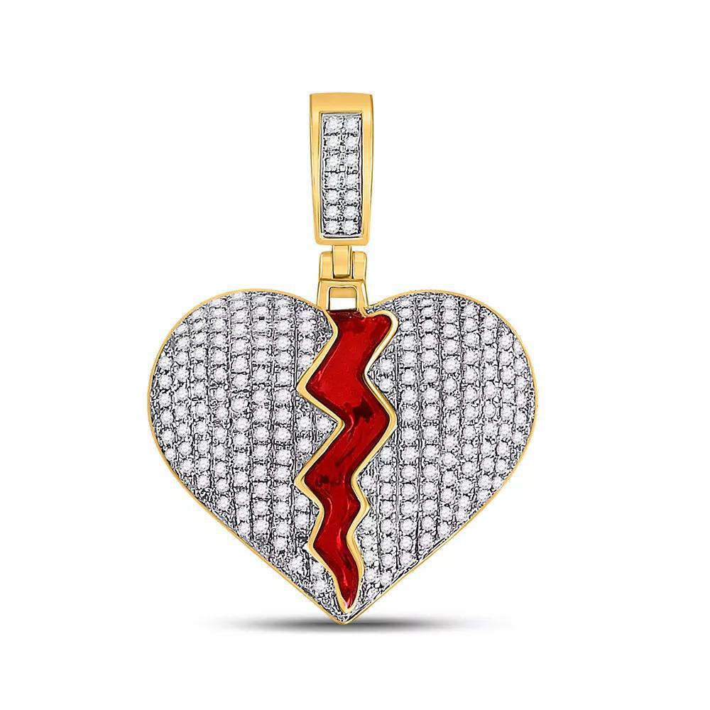 0.75ctw Diamond Broken Heart Enamel Pendant 10K Yellow Gold