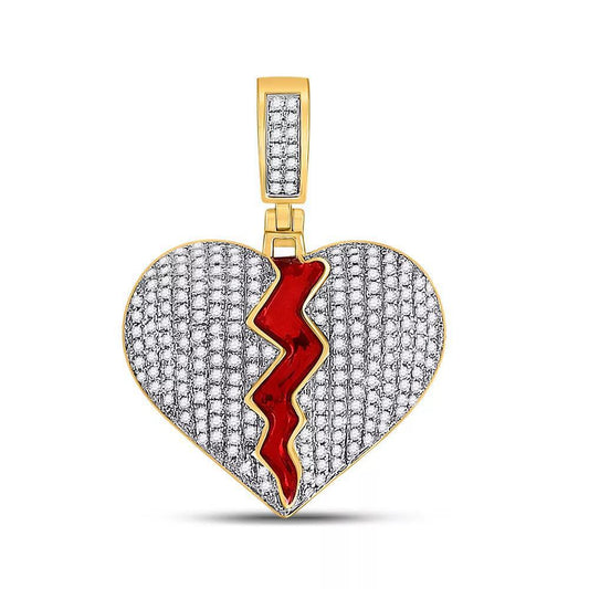0.75ctw Diamond Broken Heart Enamel Pendant 10K Yellow Gold