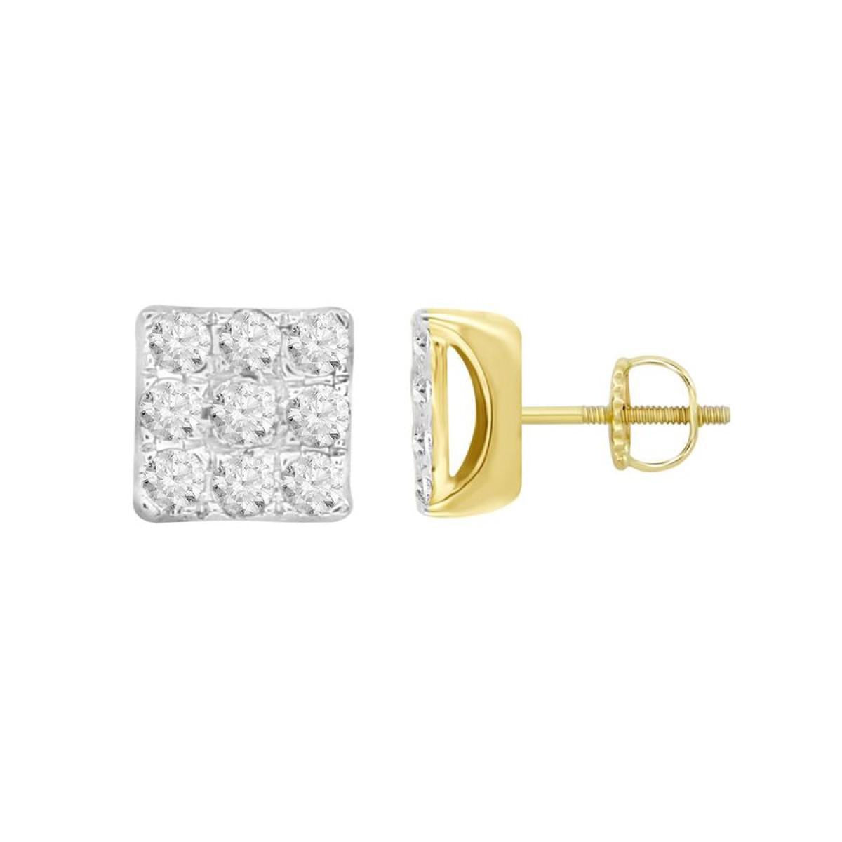 Diamond Stud Square Earrings 10k Yellow Gold Screw back