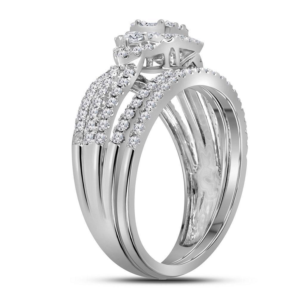 1.02ctw Baguette Diamond Halo Bridal Ring Set 14K White Gold
