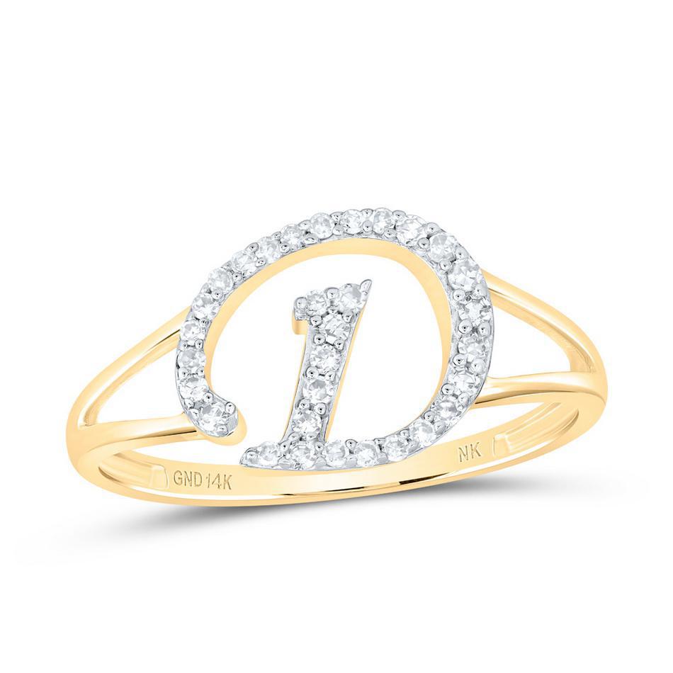 Diamond Initial Letter D Rings 14k Yellow Gold