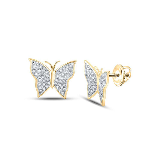 0.25cttw Round Diamond Butterfly Stud Earrings 10k Yellow Gold Screw back