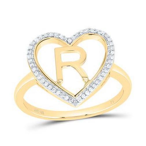 Diamond Initial R Heart Ring 10K Yellow Gold Womens