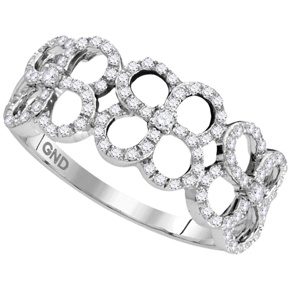 0.33ctw Diamond Clover Quatrefoil 4 Leaf Band Ring 10k White Gold