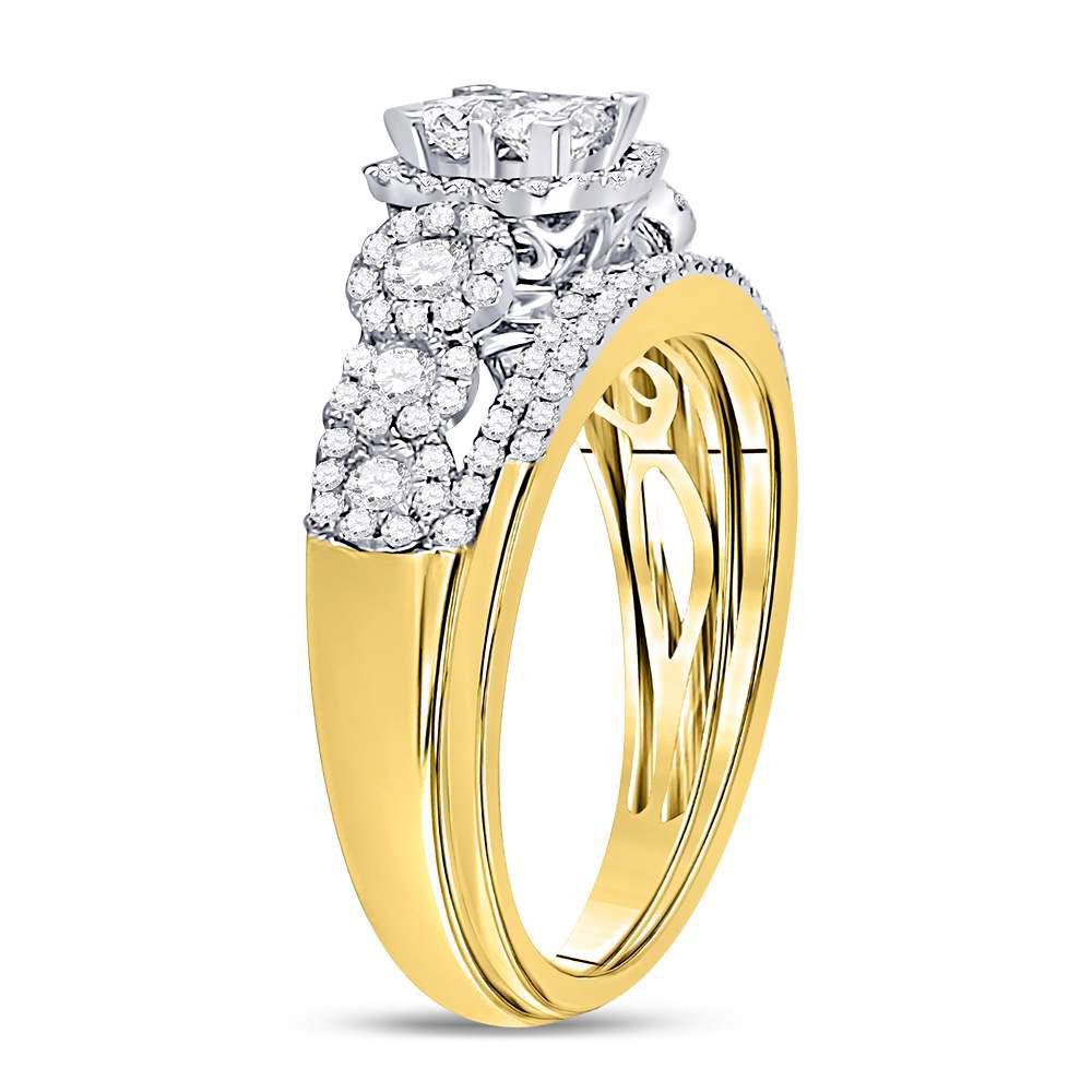 Princess Cut Diamond Halo Bridal Set 1.00ctw in 14K Yellow Gold