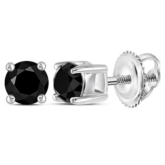 10kt White Gold Round Black Color Treated Diamond Solitaire Earrings 1/2 Ctw