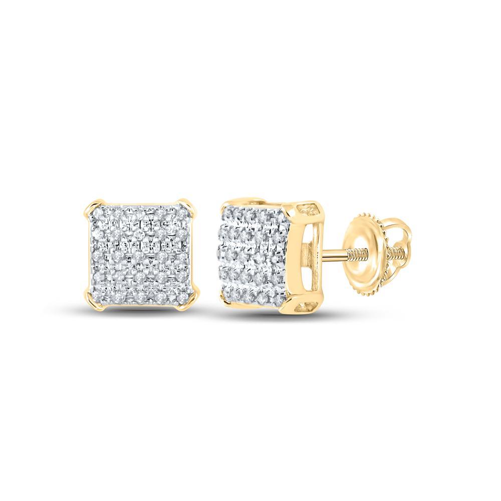 Diamond Square Stud Mens Earrings 10K Yellow Gold Screw Back