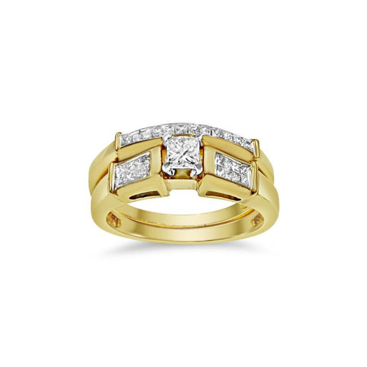 14k Yellow Gold 0.46ct Diamond Bridal Set Engagement Wedding Ring Princess Cut