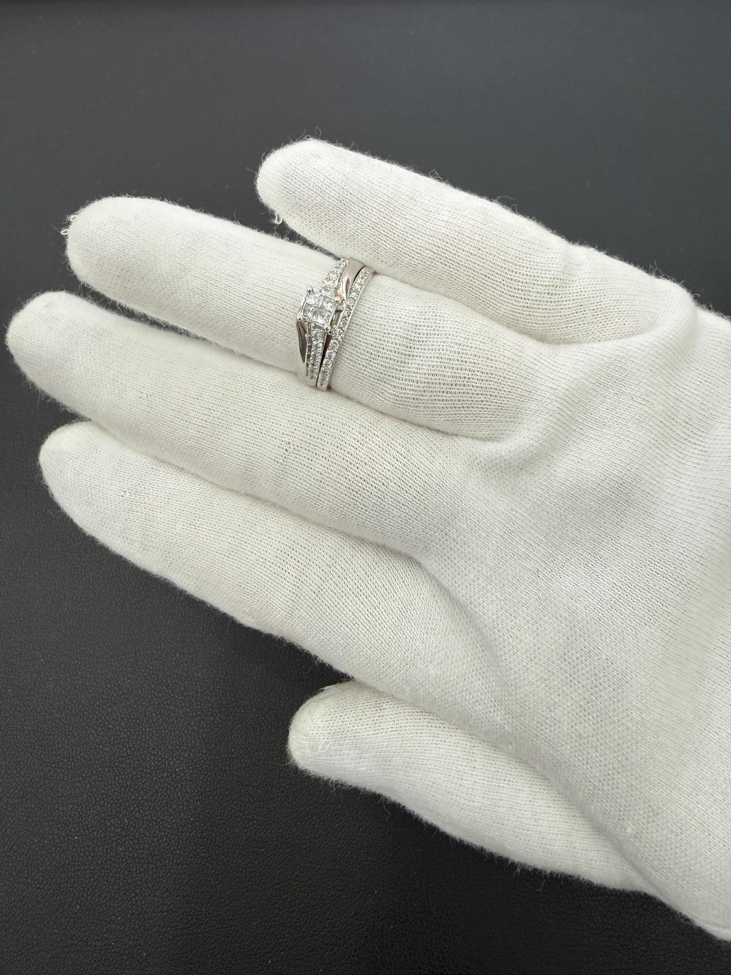 0.50ctw Diamond Princess Cluster Bridal Set Ring 10K White Gold
