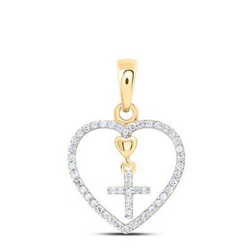 Diamond Cross Heart Pendant 10K Yellow Gold