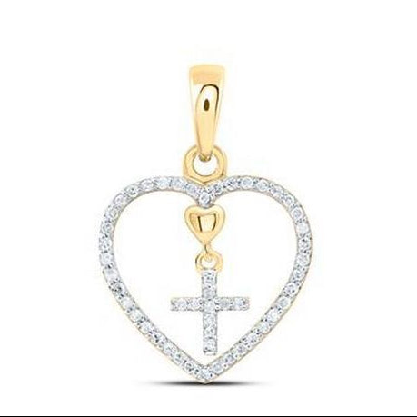 Diamond Heart Cross Pendant 10K Yellow Gold