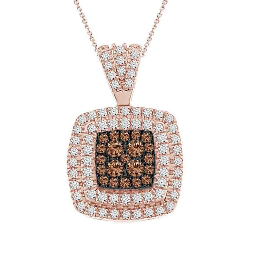 0.50ctw Chocolate and White Diamond Cushion Pendant Necklace 14k Rose Gold