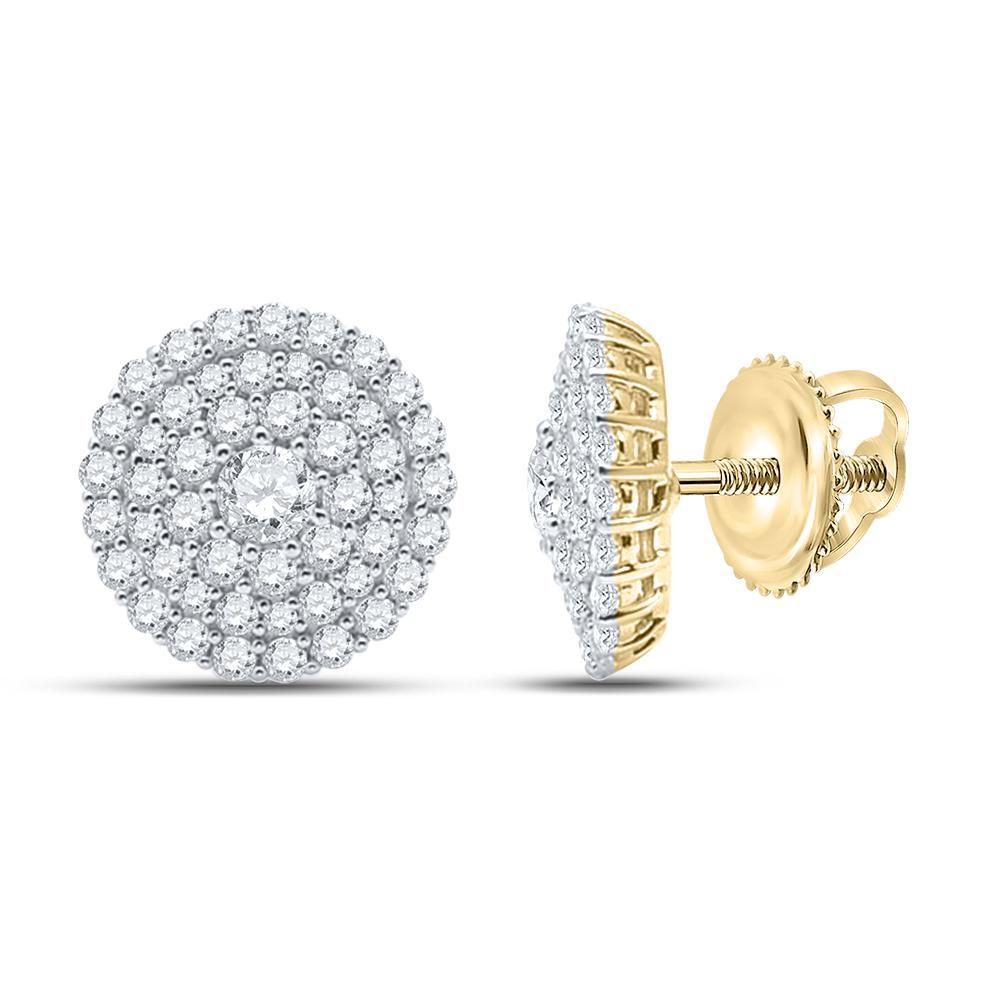 1 cttw Diamond Round Cluster Womens Stud Earrings 14k Yellow Gold Screw Backs