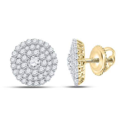 1 cttw Diamond Round Cluster Womens Stud Earrings 14k Yellow Gold Screw Backs