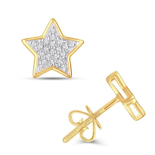 Diamond Star Stud Earrings 10k Yellow Gold Screw Back