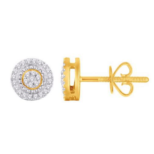 Diamond Round Stud Earrings 10k Yellow Gold Screw Back 1/10cttw