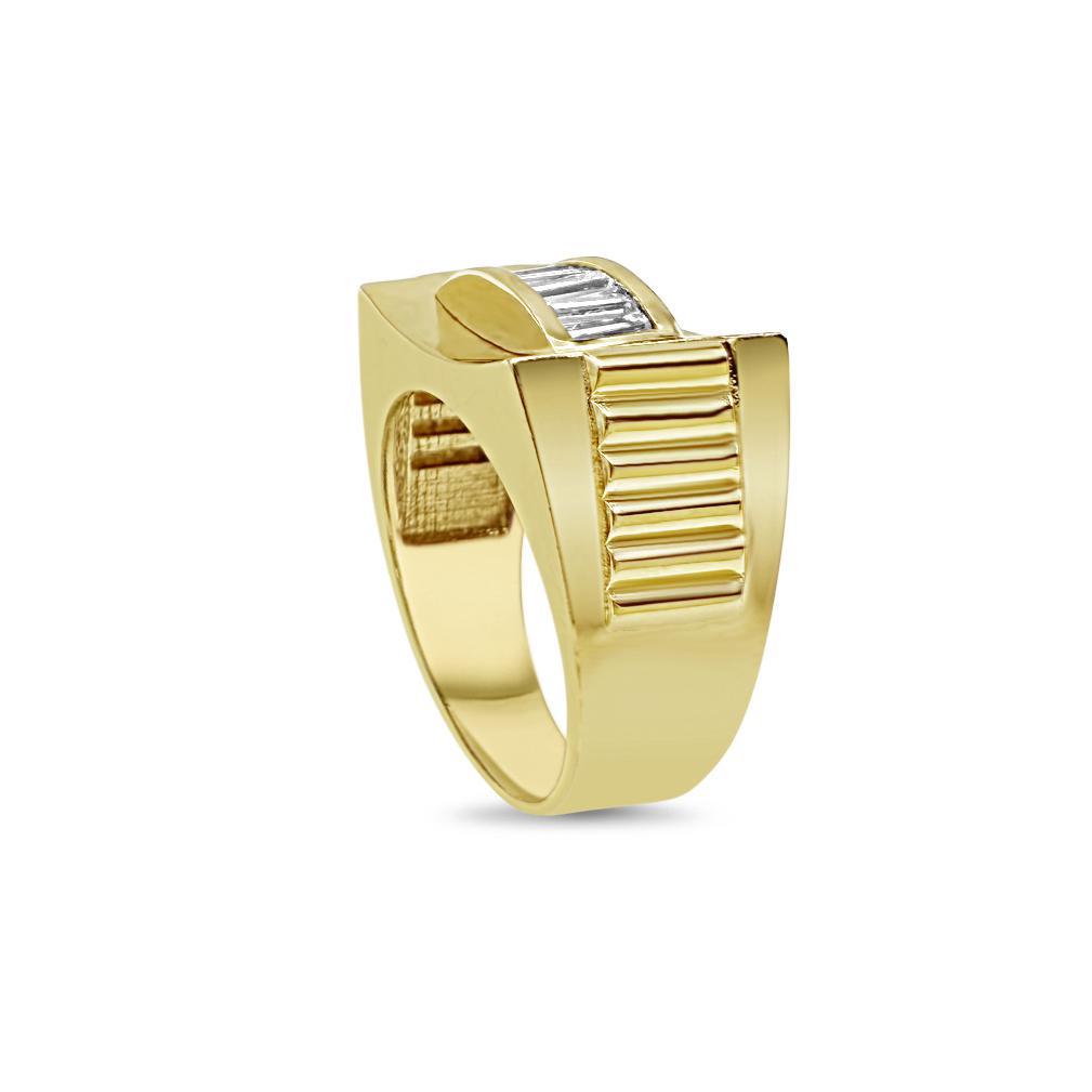 10K Yellow Gold Baguette Mens Signet Pinky Ring