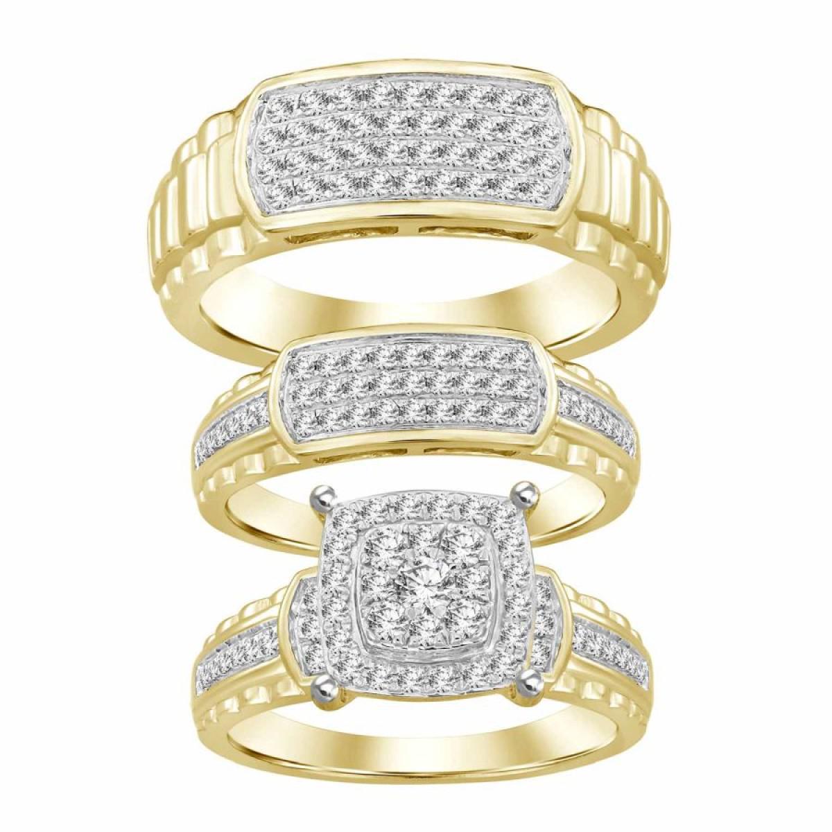 1 cttw Diamond Trio Wedding His Hers Set Band Ring Cushion Shaped 10k Gold