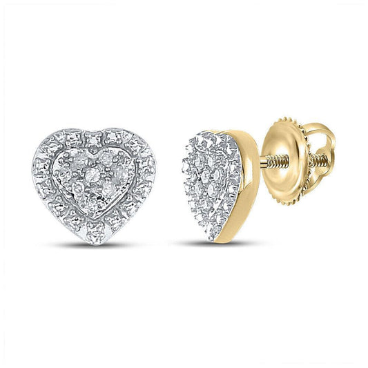 Yellow-tone Sterling Silver Womens Round Diamond Heart Cluster Stud Earrings