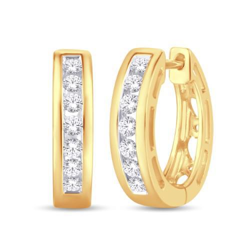 0.25cttw Round Diamond Hoops Single Row Earrings 10k Yellow Gold