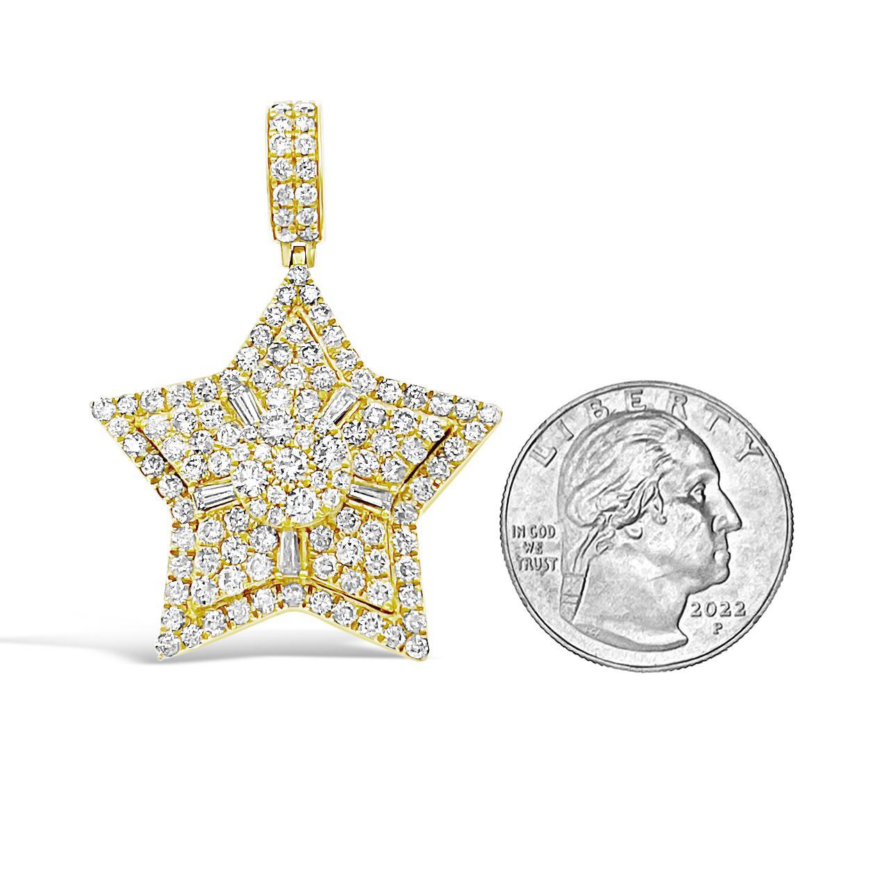5.30 Ctw Diamond Star Pendant Mens Charm 14k Yellow Gold