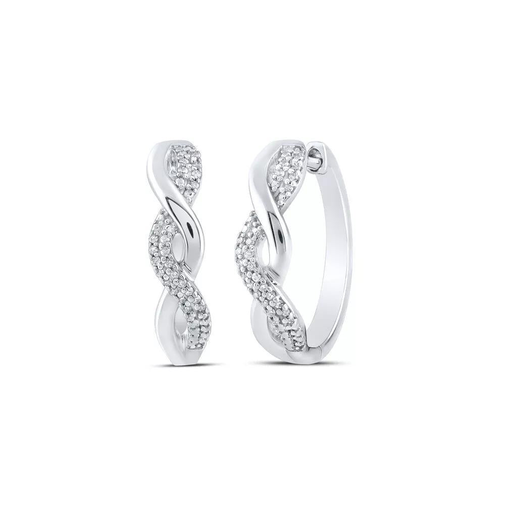 Diamond Twist Hoop Earrings 925 Sterling Silver Womens