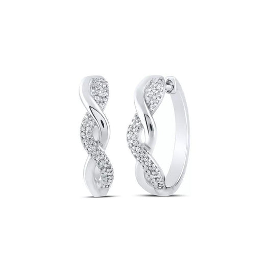 Diamond Twist Hoop Earrings 925 Sterling Silver Womens