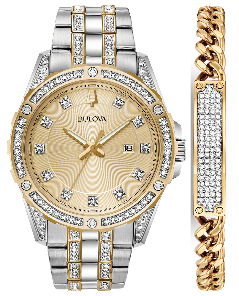 Bulova Crystal Mens Watch & Bracelet 98K106