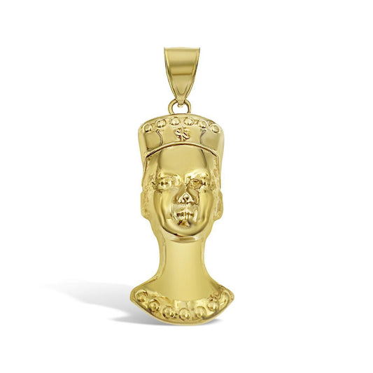 10k Yellow Gold Egyptian Queen Nefertiti Pendant 2.0"