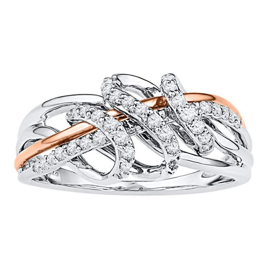 0.25ctw Diamond Crossover Band 10K White Rose Gold Knot Design Womens