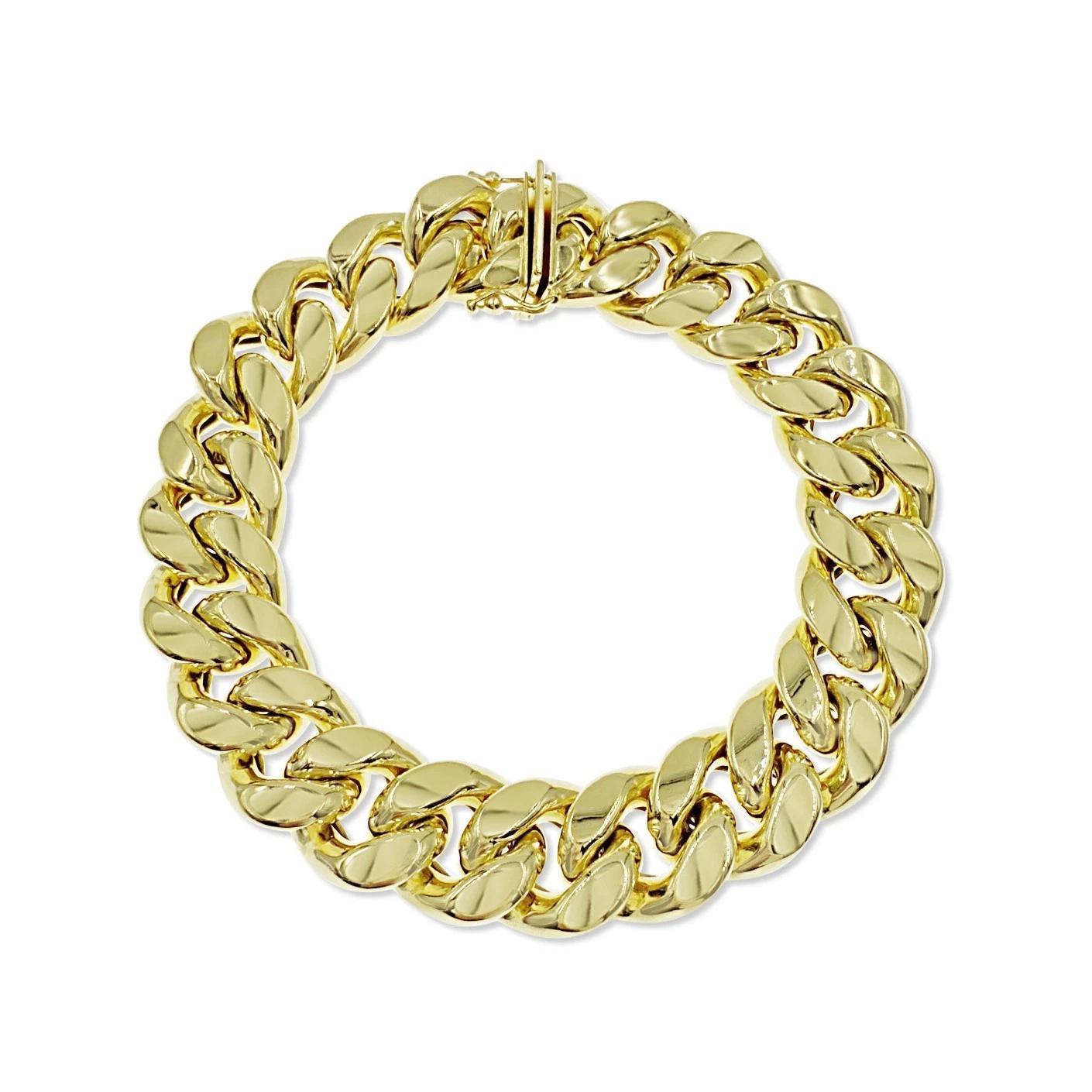 14K Yellow Gold Mens Cuban Link Bracelet 10mm Chain