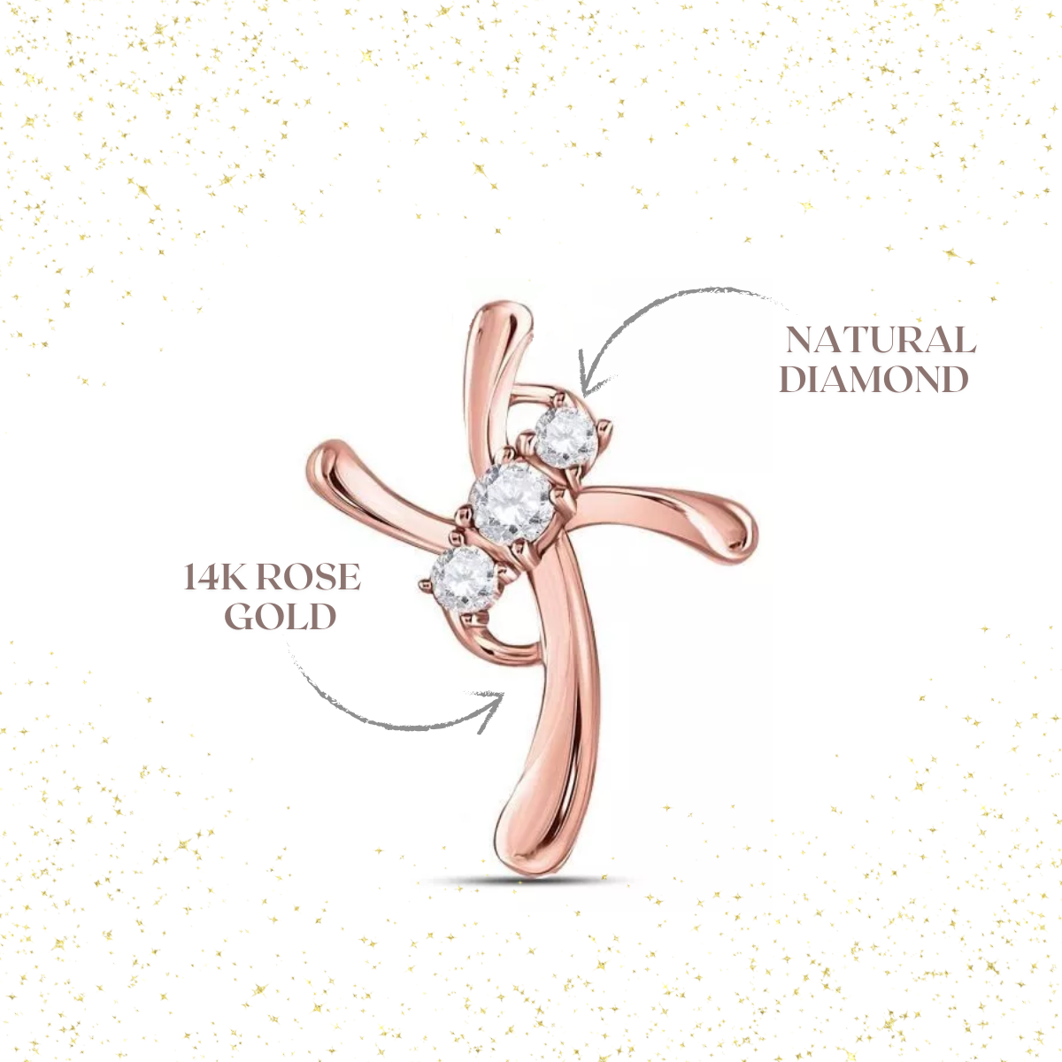 0.14ctw Diamond Three Stone Cross Pendant Charm 14k Rose Gold