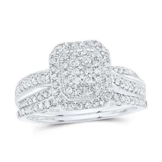 0.50ctw Diamond Bridal Set Halo Engagement Ring 10K White Gold