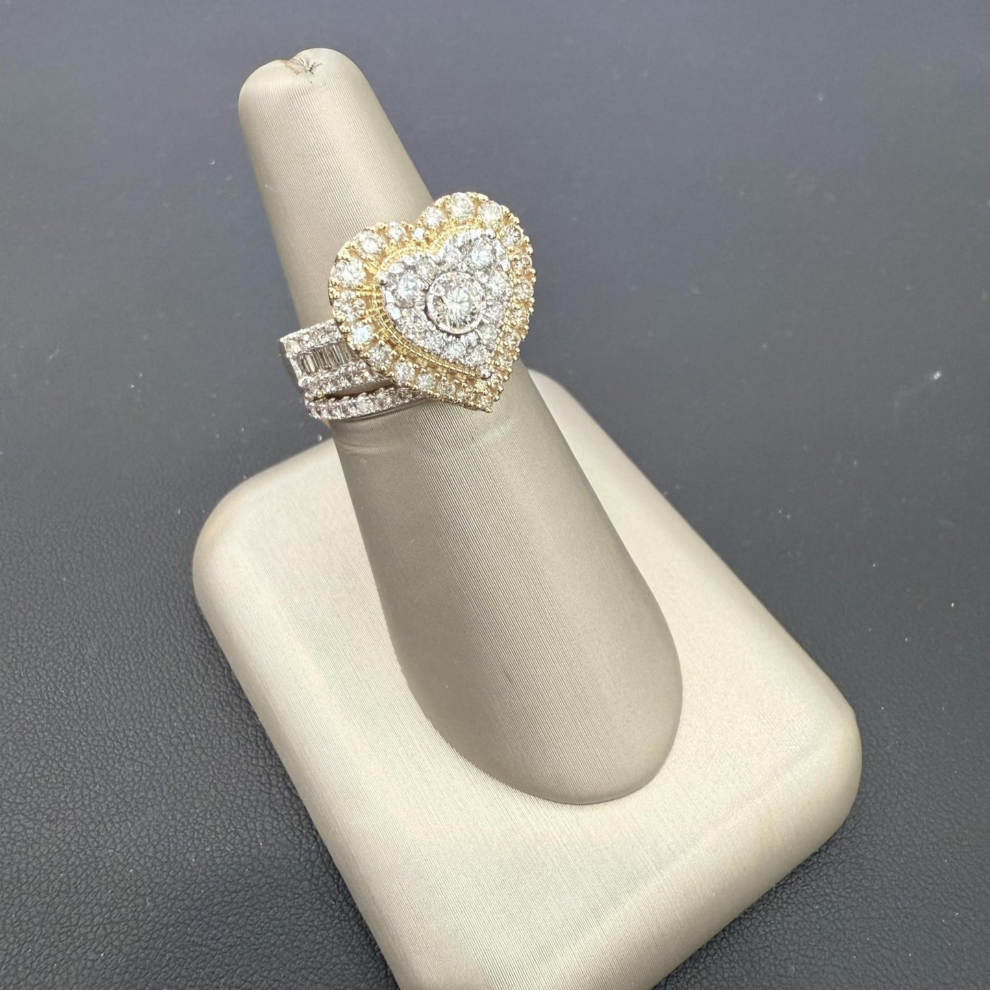 2ctw Diamond Heart Halo Baguette Wedding Ring Set 10K Yellow Gold