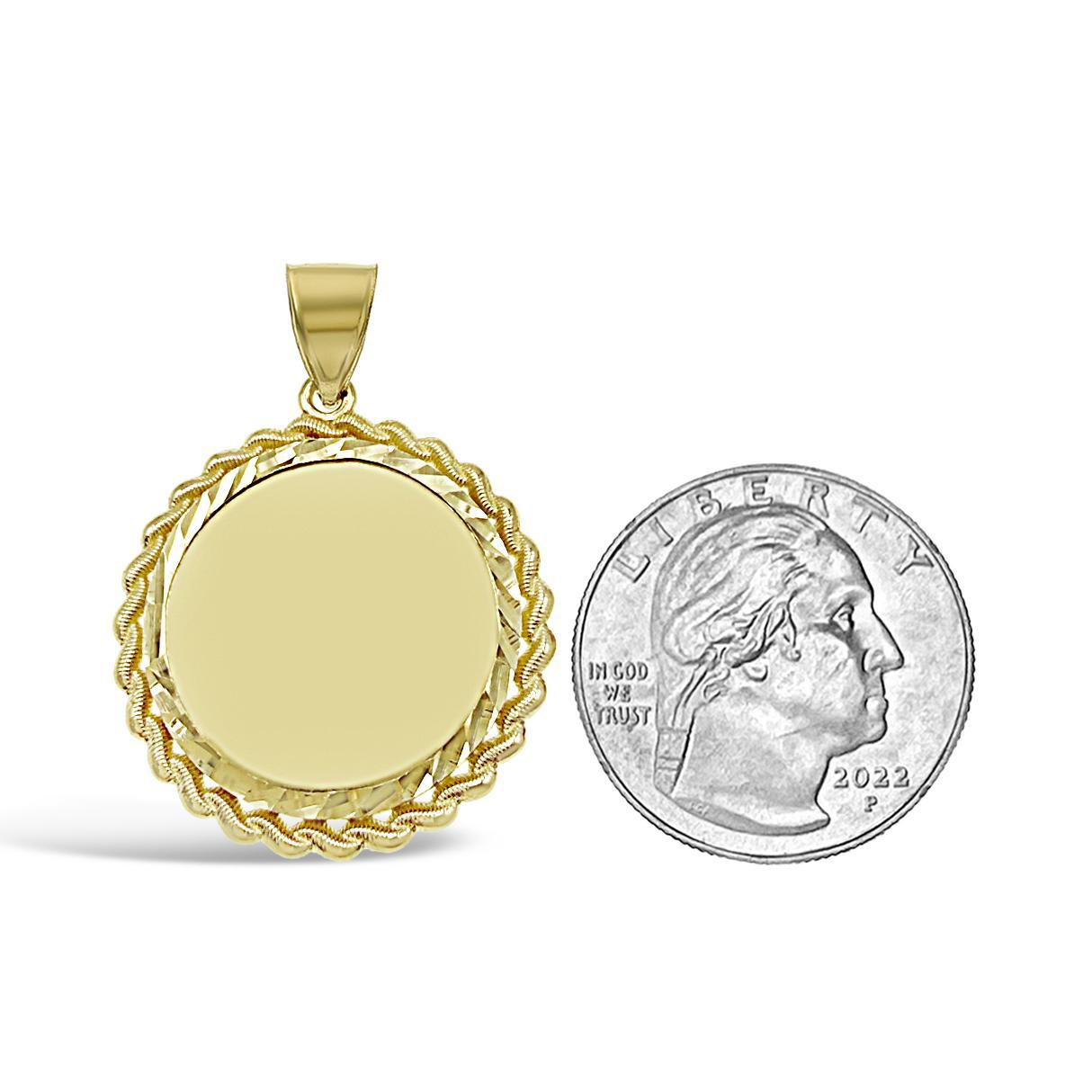 10K Yellow Gold Round Memory Picture Photo Frame Pendant Rope Frame Bezel Charm