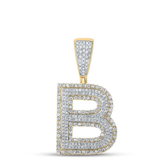 1 Cttw Round Diamond Letter Initial B Pendant Charm 10k Two-tone Gold