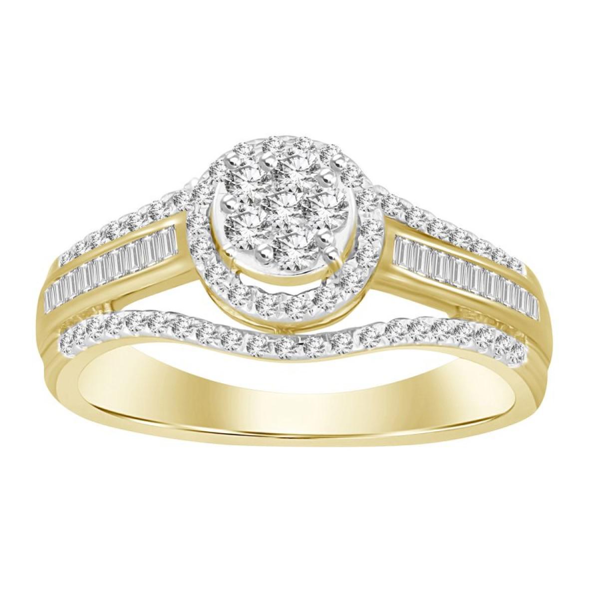 0.50cttw Baguette Diamond Engagement Cluster Oval Ring 10k Yellow Gold Band