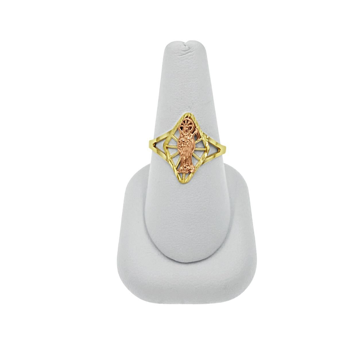 14K Two Tone Gold Santa Muerte Ring
