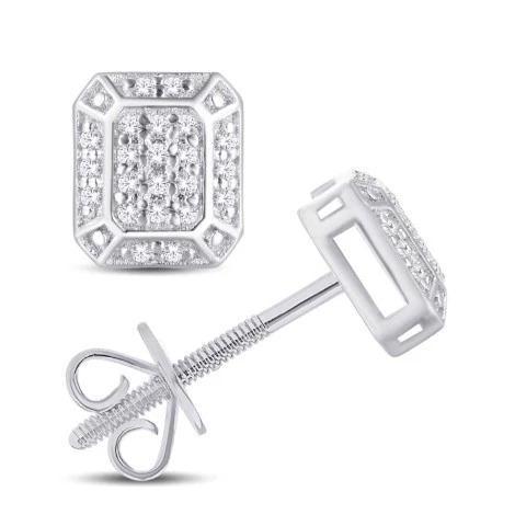 Diamond Rectangle Stud Earrings 10k White Gold Screw Back