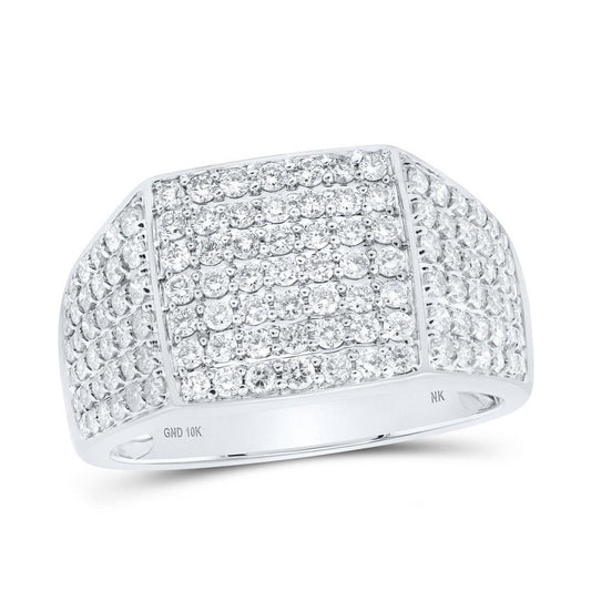 1.50 cttw Diamond Mens Band Rectangle Ring Signet 10k Whitew Gold